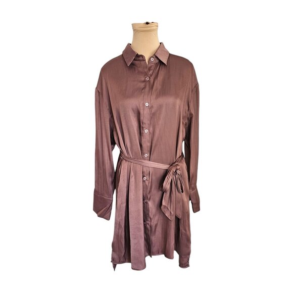 LBLC The Label Taylor Dress Satin Soft Mauve T-Shirt Wrap Dress Sz L - Picture 4 of 14